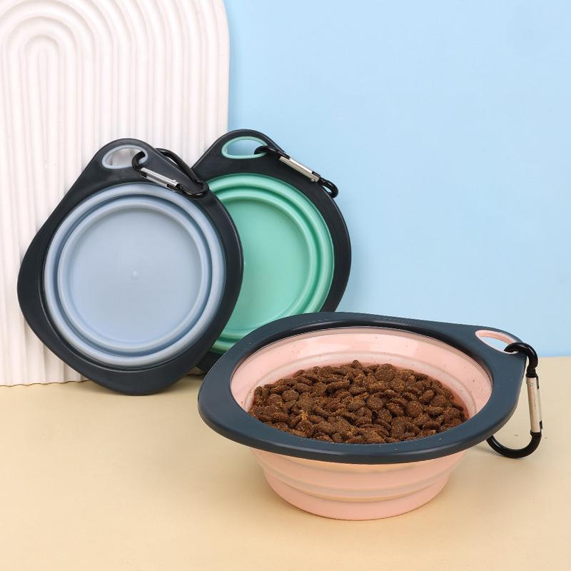Haustierfutter Napf Katze und Hund Futter Haustier Silikon Zusammenklappbar Tragbar 2 in 1 Haustier mit Karabiner Flasche Outdoor Reisen Wasserbehälter