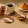 Wooden Coaster Set of 4 for Dining Table – Premium Wood & Resin Drink Coasters with Gold Stand – Stylish Tea Cup, Coffee Mug & Glass Coasters