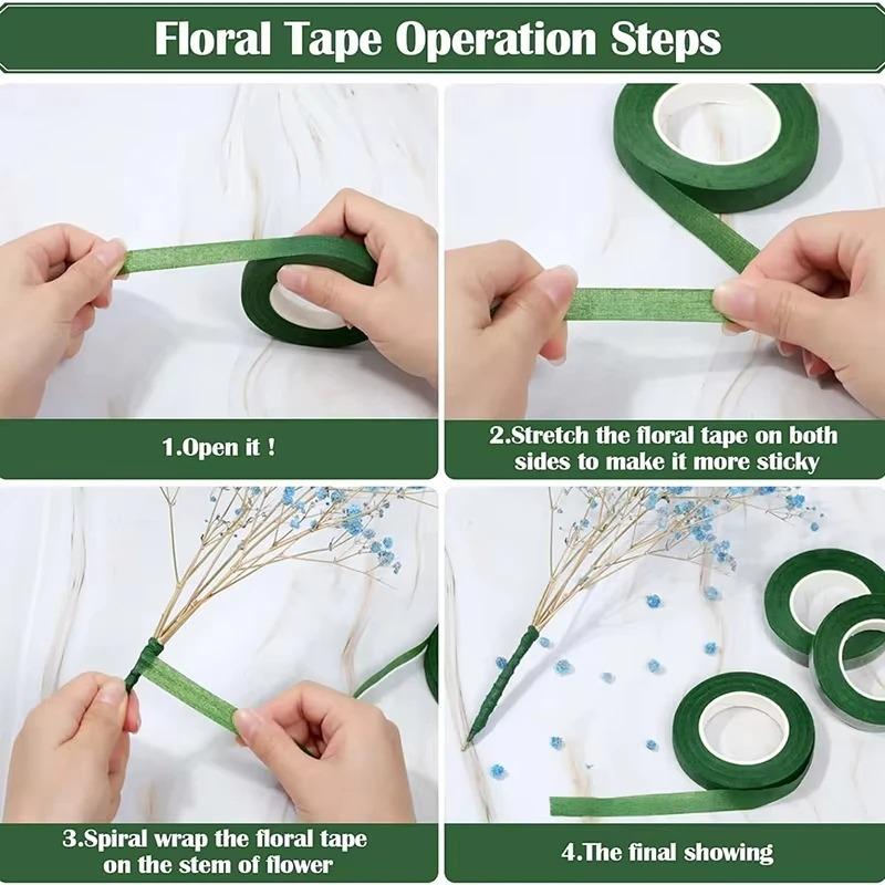 1/5/10Rolls Green Floral Tape Self Adhesive, Flower Wrapping Tape for Bouquet Stamen DIY, Florist Wedding Party Decoration Supplies