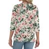 Modisches lässiges Retro-Blumenmuster V-Ausschnitt Knopfleiste Drei-Viertel-Ärmel T-Shirt Top für Damen