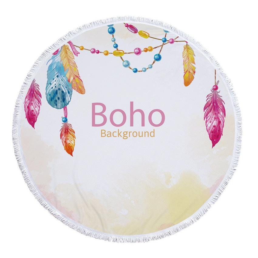 Prosop de Plajă Rotund din Microfibră Boho Dreamcatcher Prosoape Groase pentru Duș Baie Covoraș de Plajă de Vară 550g cu Ciucuri