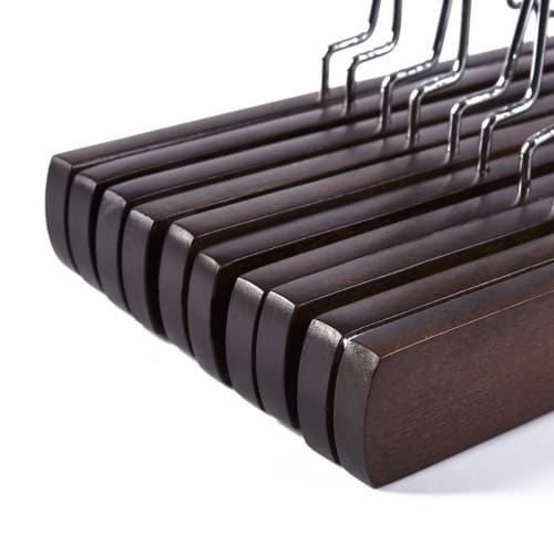 Amber Home Natural Wooden Pants Hangers, 10-Piece Set, Brown, Skirt Hangers, Non-Marking, 360-Degree Rotating, Rust-Resistant Hooks, Shape-Retaining,