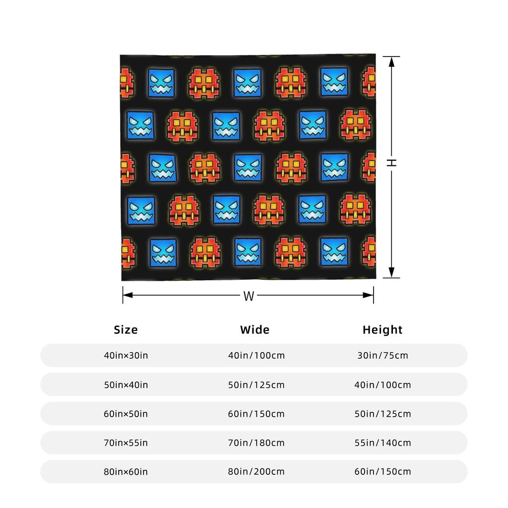 Funny Gaming Geometric Dash Video Game Knitted Blanket Velvet Geometry Dash Soft Throw Blankets for Bedding Couch Bedspread