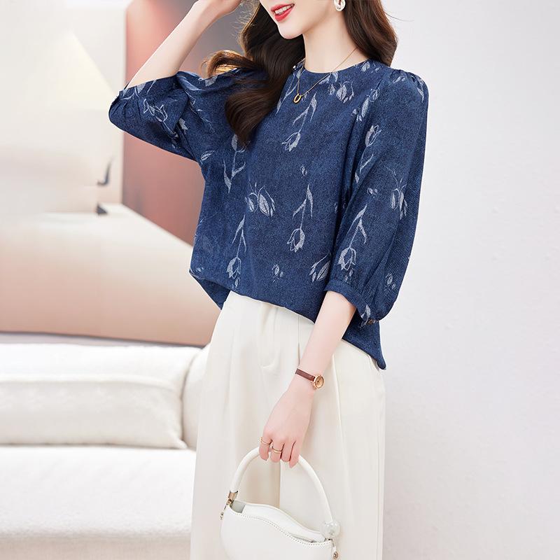 Silk Jacquard Shirt Women's Spring and Summer New Temperament Large Size Loose Inner with Versatile Mulberry Silk Top