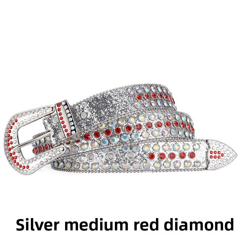 Women's European and American feng shui diamond leather belt, handmade diamond-encrusted fashionabl
