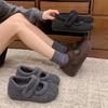 Autumn Winter Warm Cotton Grey Women Flats Comfort Round Toe Soft Sole Shoes Outdoor Short Plush Mary Jane Shoes