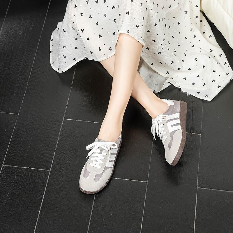 Brown women's autumn classic retro flat bottom color matching versatile soft sole casual sports white shoes