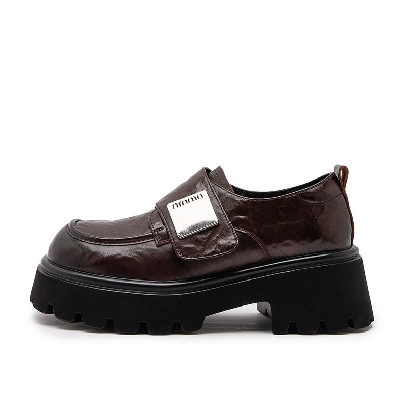 Leather polished British style small leather shoes women's 2025 new retro versatile platform single shoes old thick heel loafers