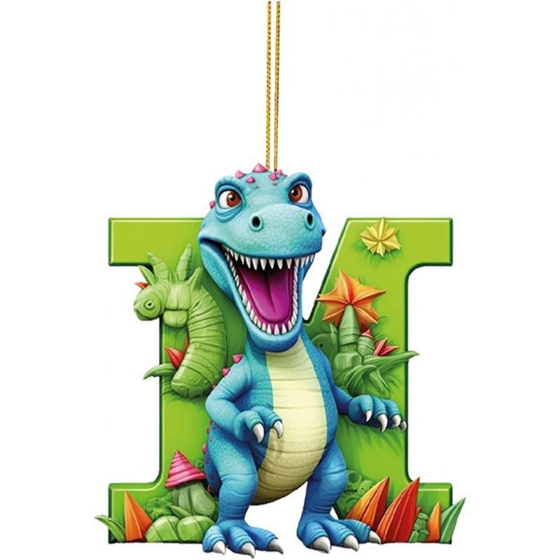1ks vánoční dinosauří ozdoby 26 písmen kreslený přívěsek 2D plochý akrylový materiál dinosauří figurky závěsná vánoční párty dekorace, ideální pro domácnost