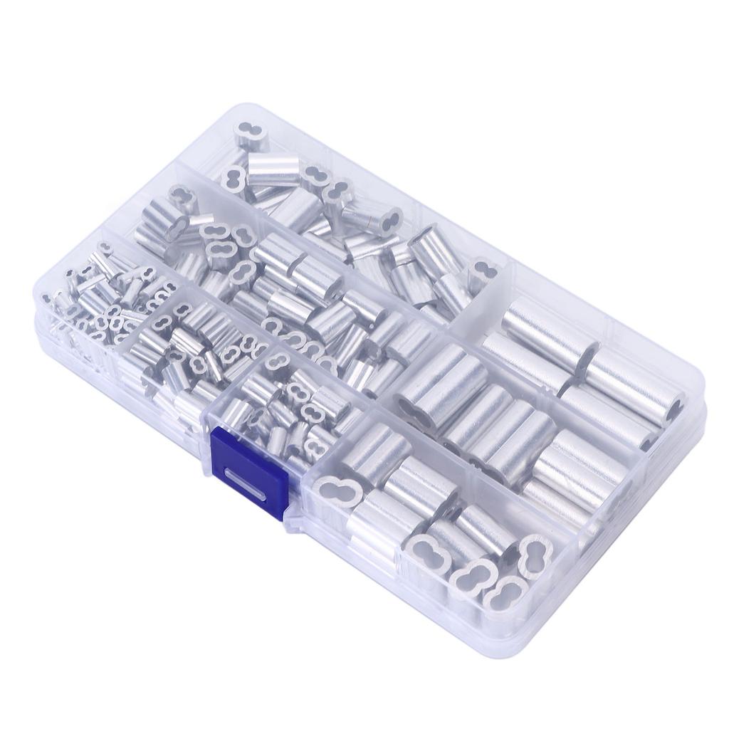 250Pcs/Set Aluminum Cable Ferrule 8 Aperture Double Barrel Wire Rope Crimping Loop Sleeve Kit for RV