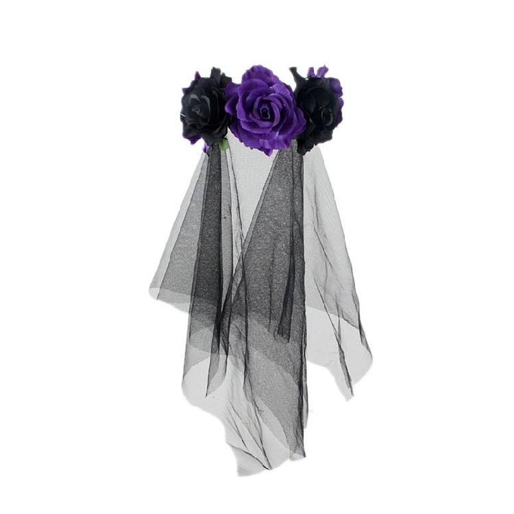 Halloween Floral Veil Headbands Mesh Lace for Women Cosplay Carnival Hair Props