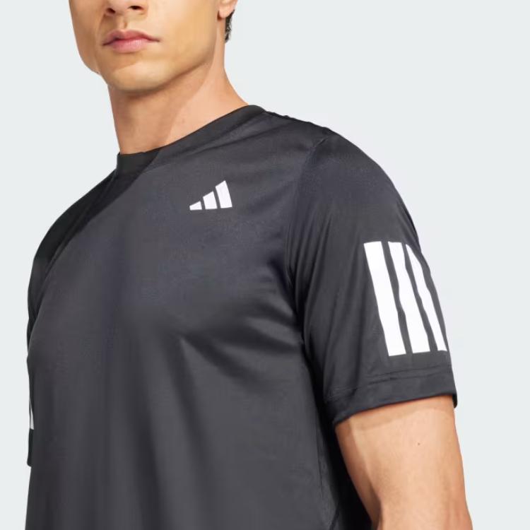 Adidas SS25 Club 3STR Einfarbig Gestreift Atmungsaktiv Mode Logo Einfach Schön Kurzarm T-Shirt Herren Oberteile Schwarz JG0978