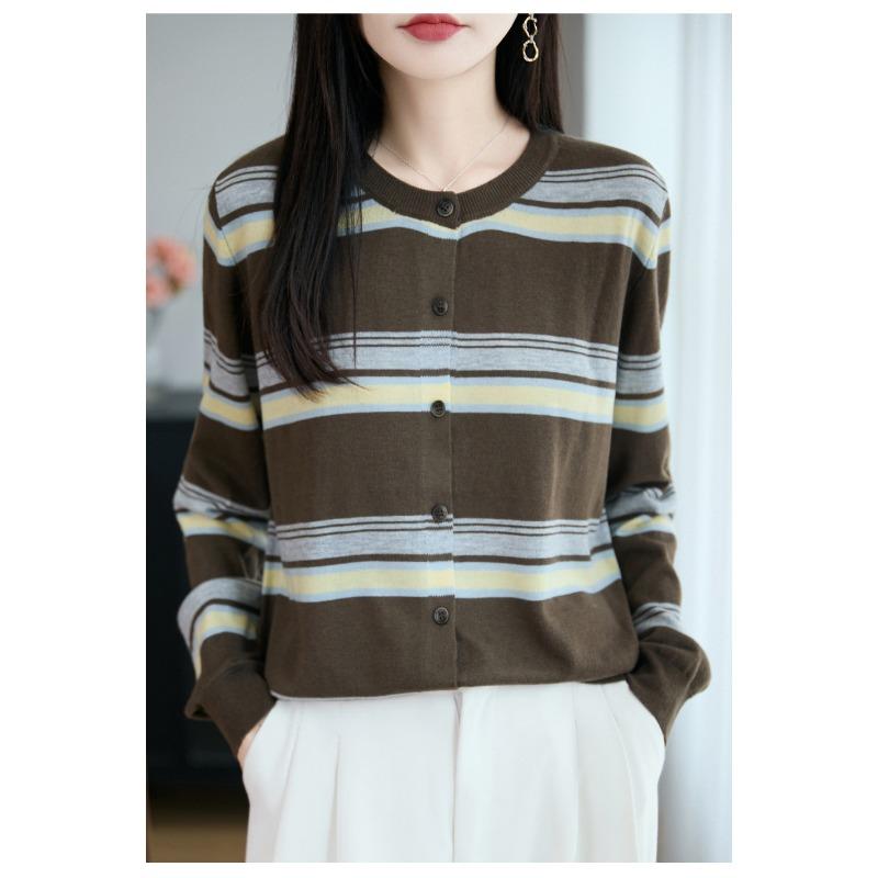 Women S Loose Fit Striped Knit Cardigan For Autumn