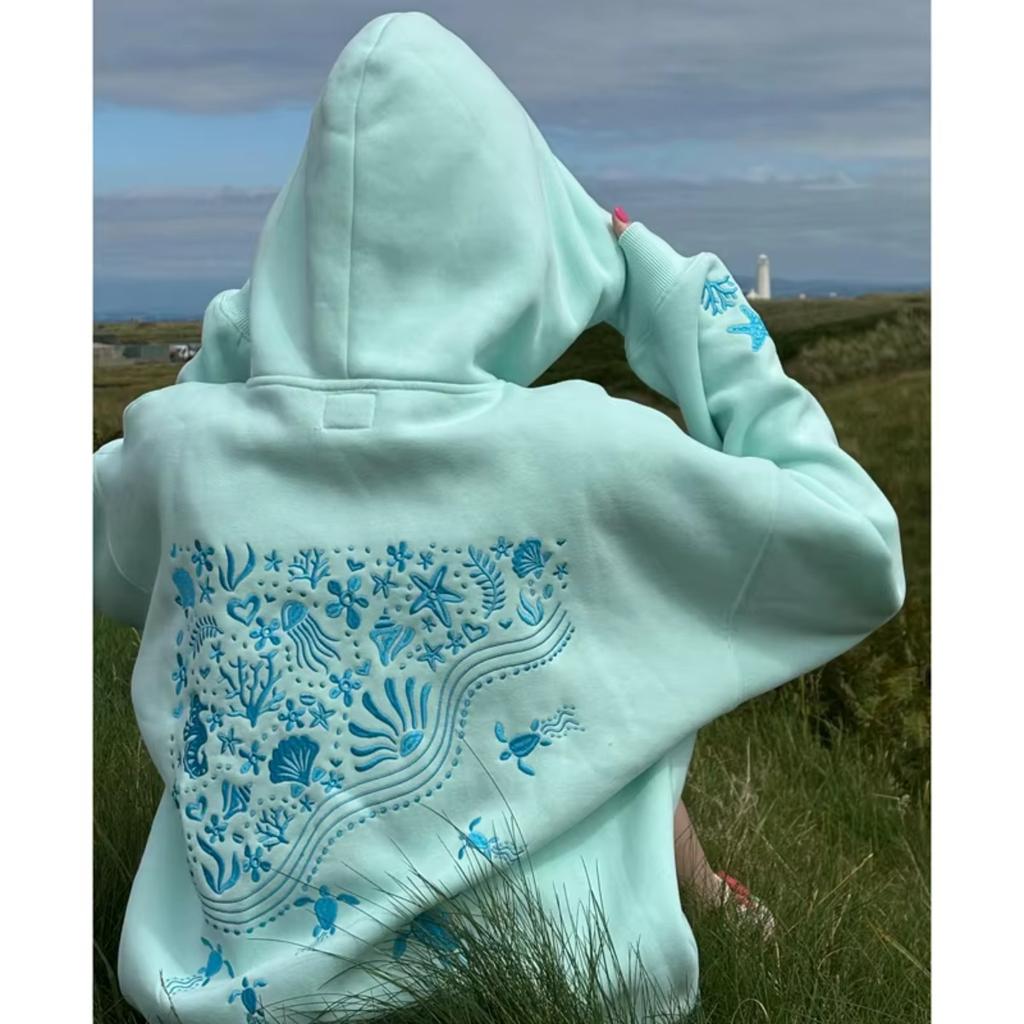 STREETRICH Süße Hoodies für Teenager-Mädchen Grafikstickerei Oversized Preppy Sweatshirt Y2K Langarm Ästhetisches Strand-Kapuzentop