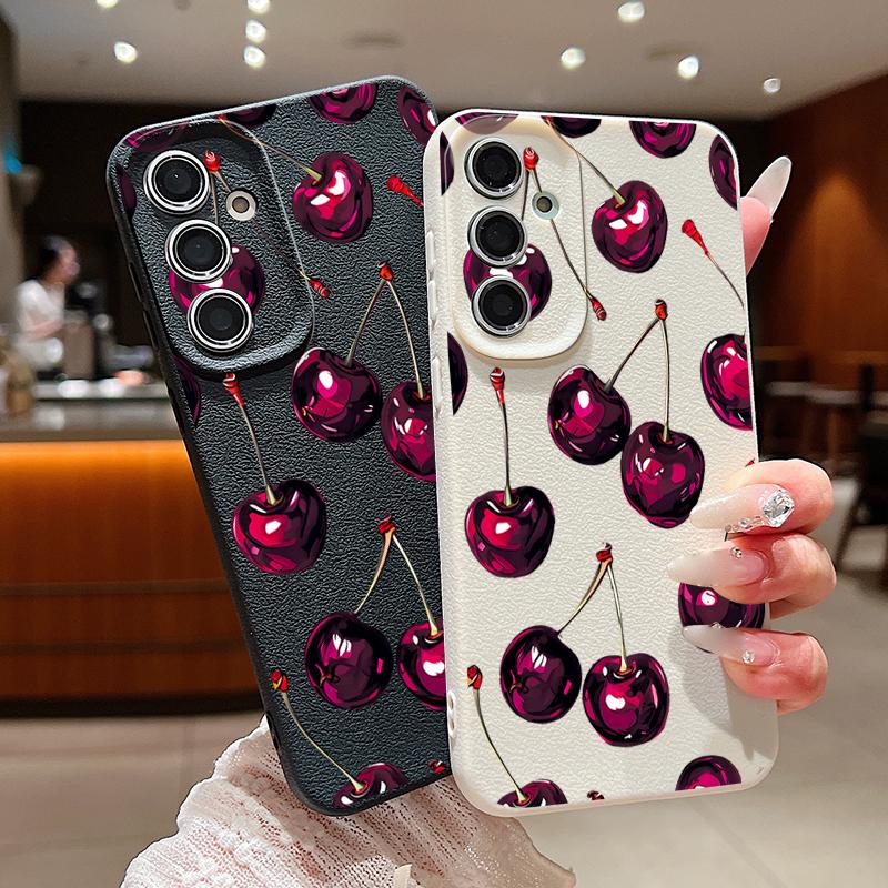 Retro Oil Painting Style Cherry Case For Samsung Galaxy A57 A37 A17 A56 A36 A26 A16 A55 A35 A25 A15 A54 5G S21 FE S22 S23 S24 Plus S25 Edge S26 Ultra