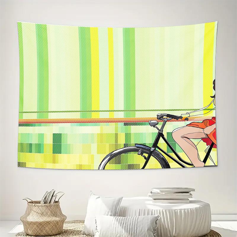 Anime Wall Tapestry Bicycle Girl Japanese Aesthetic Room Decor Manga Tapestry Bedroom Decoration Home Living Room Wall Hanging G
