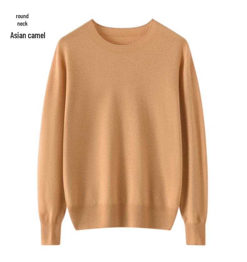 Women's 100% Pure Wool Seamless Knit Sweater - Machine Washable, Round Neck, Autumn Style