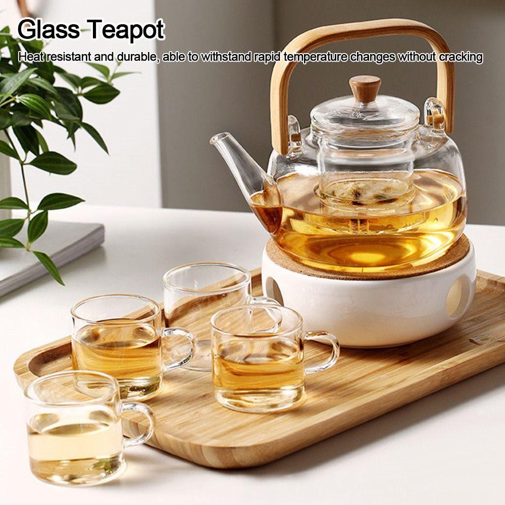 1000ml Glass Teapot Wood Handle Tea Maker New Boiling teapot Home Office