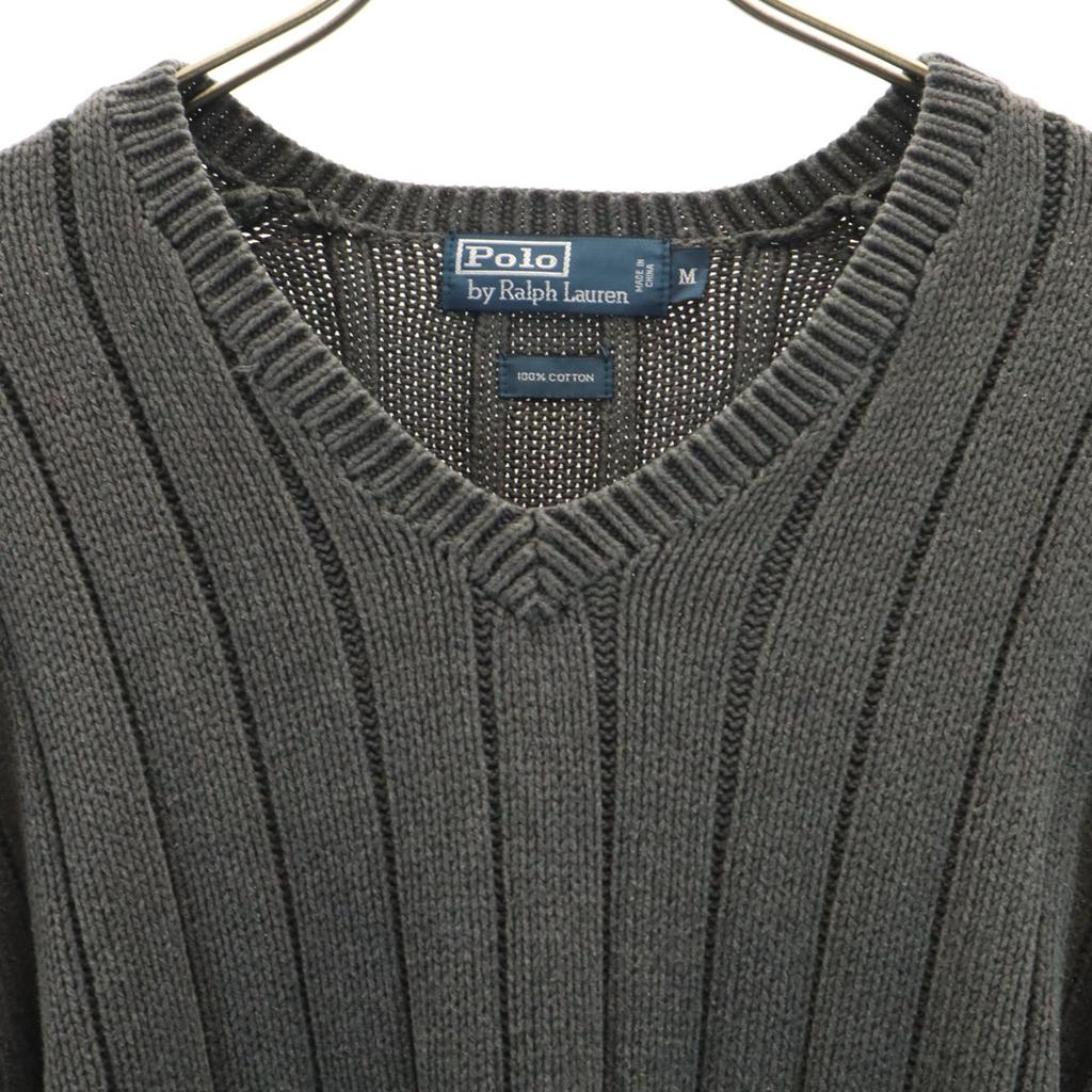 Polo by Ralph Lauren Long sleeve V neck knit M Sweater with elbow patches Men's Used