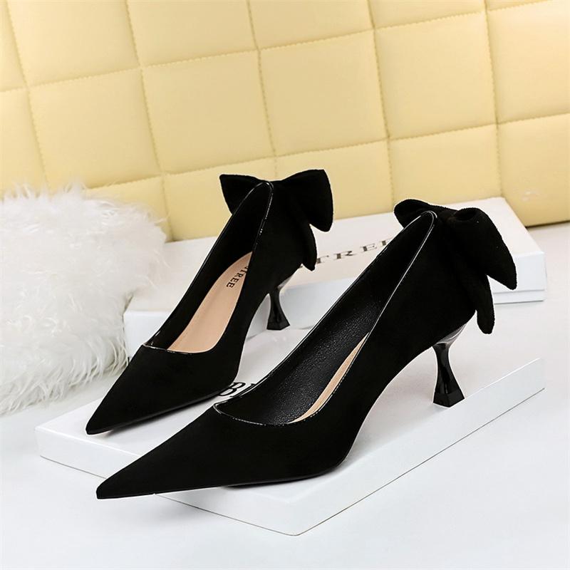 Mode Elegante Frauen Flacher Mund Dünne High Heels Pumps Süße Nette Hochzeit Spitz Zurück Bogen Prom Wildleder Einzelne Schuhe
