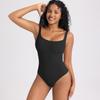 Women High Waist Double Layer Tummy Control U Back Solid Bodysuit
