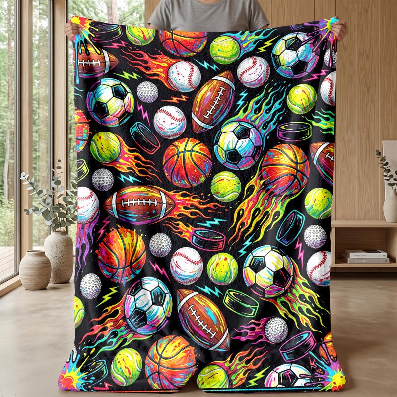 Sports Ball Festival Theme Blanket Lightweight Warm Flannel Blanket Decorative Throw Blanket for Home Decoration