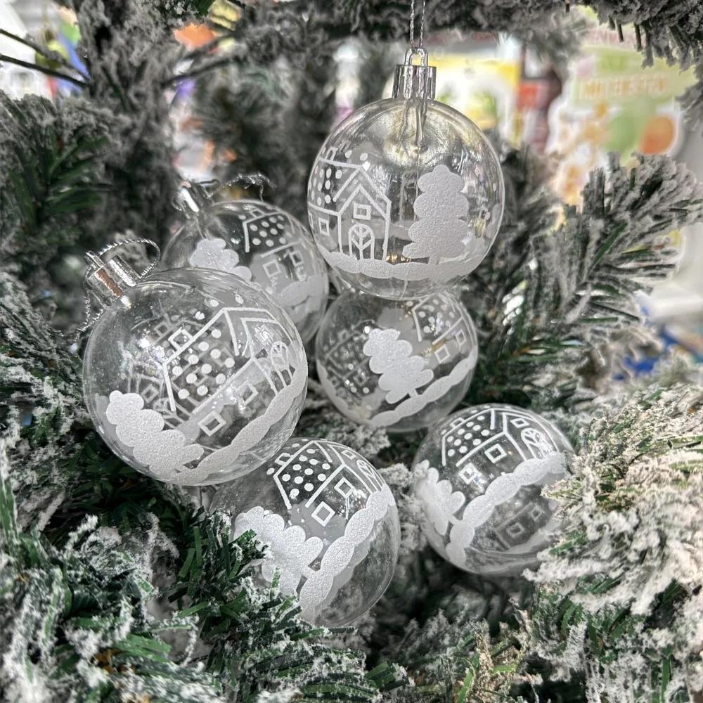 6pcs New Year 6cm Snow Ball Pendant Clear Baubles Xmas Tree Decor Hanging Ball Transparent Christmas Ball Home Decor