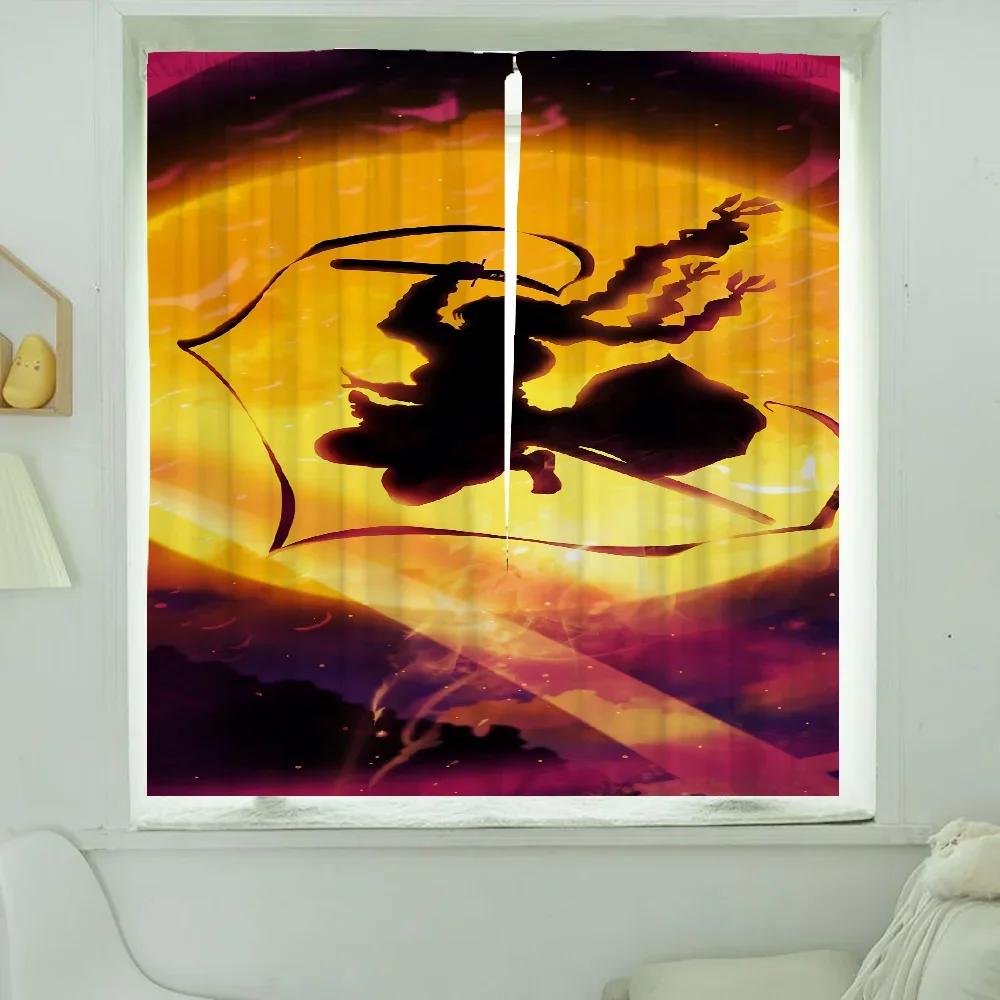Window Kitchen Curtains for Living Room 2 Pieces Blackout Curtains Door Curtain D-demon S-slayer Partition Bedroom Decoration
