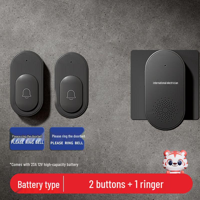 Schwarze kabellose Türklingel mit Fernbedienung, Große Reichweite, Bohrfrei, Eins-zu-Zwei-Heimsystem