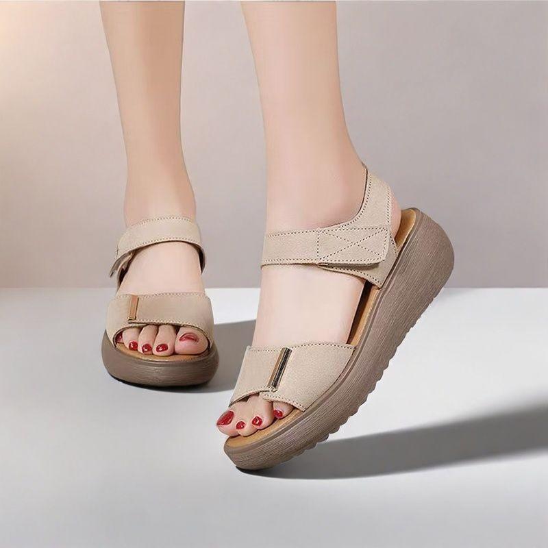 

Comfortable wedge heel sandals women s summer new versatile beach shoes soft leather casual thick heel thick sole medium heel sandals 35