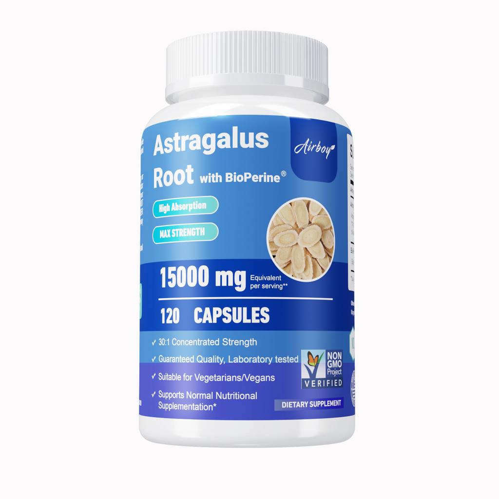 Capsule di Astragalo, 15.000 mg per porzione, contengono estratto di pepe nero, adatte sia per uomini che per donne.