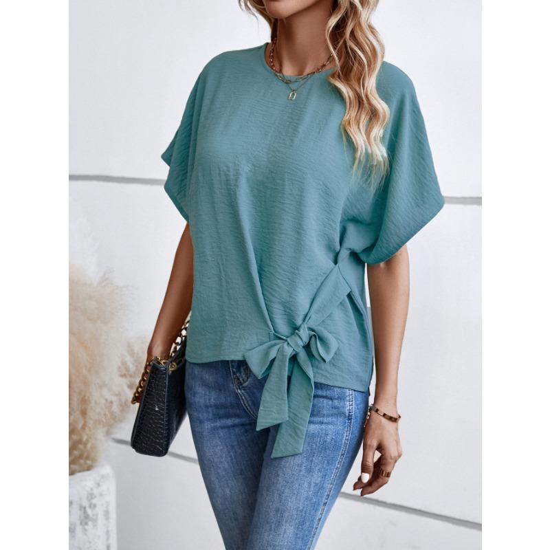 Fashion Round-neck Batwing Sleeve Blazer with Bow Tie At The Hem Shirts