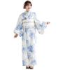 (Dita) Women's Yukata 5-Piece Set, Blue, Light Blue, White, Floral, Watercolor, Transparent, Large Pattern, Easy To Wear by One Person (Pouring White