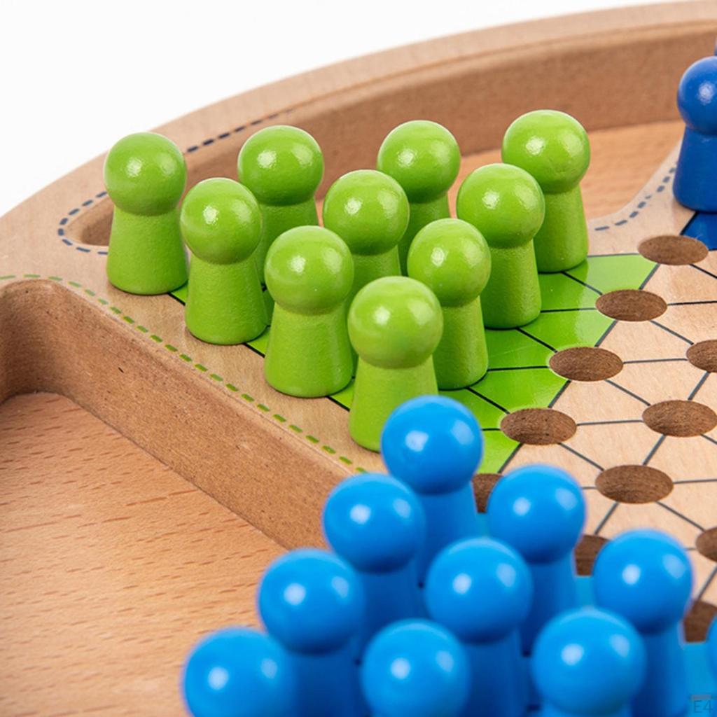 Chinese Checker Wooden Educational Board Checkers Family Game Pieces