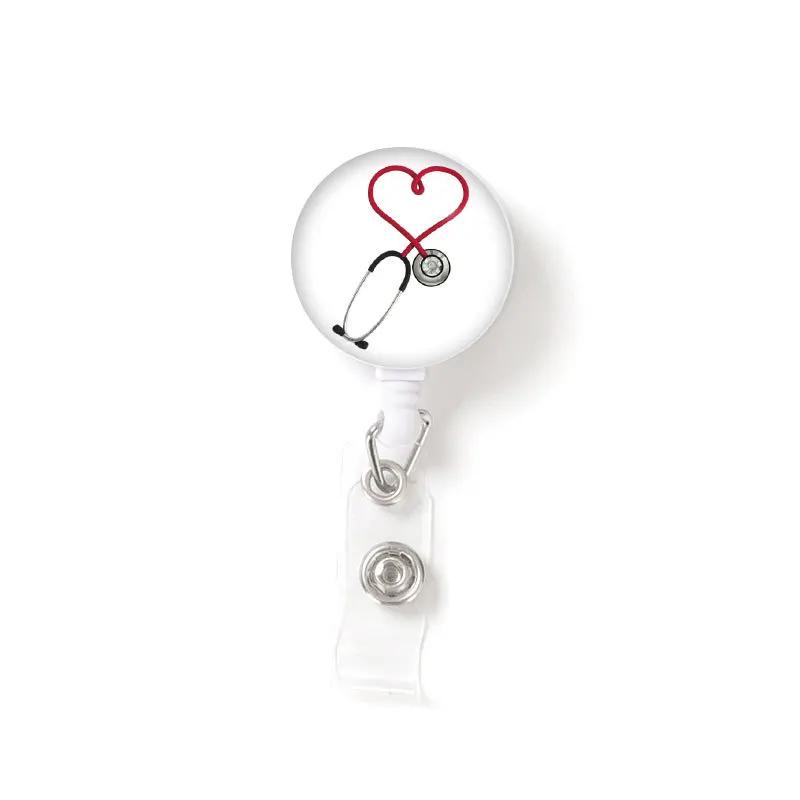 1pc Marble Nurse Doctor Badge Reel Retractable ID Badge Holder Key Ring ID Name Card Office Supplies Porta Credencial