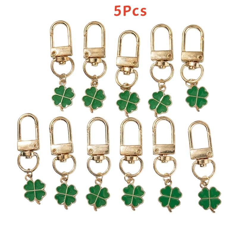 5/10Pcs Alloy Green Clover Key Chain Leaf Shaped Keychain Mobile Phone Charm Used For Diy Jewelry Accessories Holiday Gifts