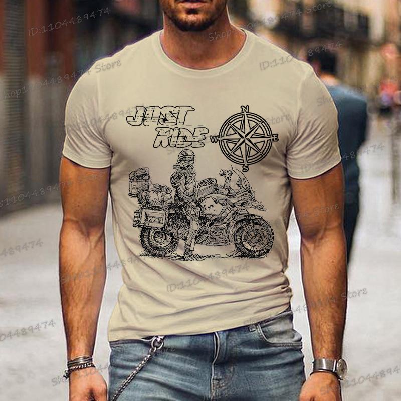 Just Ride Motorrad GS Adventure mit Kompassdruck T-Shirt Herren Mode Sommer T-Shirts Street Style Motorrad Herren T-Shirts