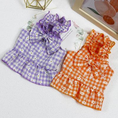 Haustierkleid Zartes Welpenkleid Lebendige Farbe Schleife Halsstücke Hundekleid Kleidung Weste Kostüm Sommerhund Zweibeiner Kleidung