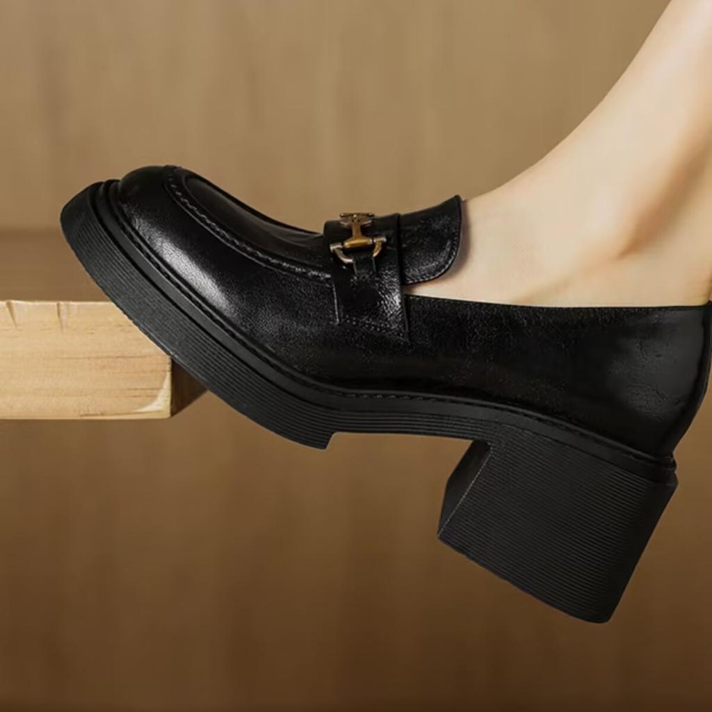 Elegant and thin~ Loafers women's 2025 new autumn and winter lazy shoes British style small leather shoes thick heel high heels 6cm