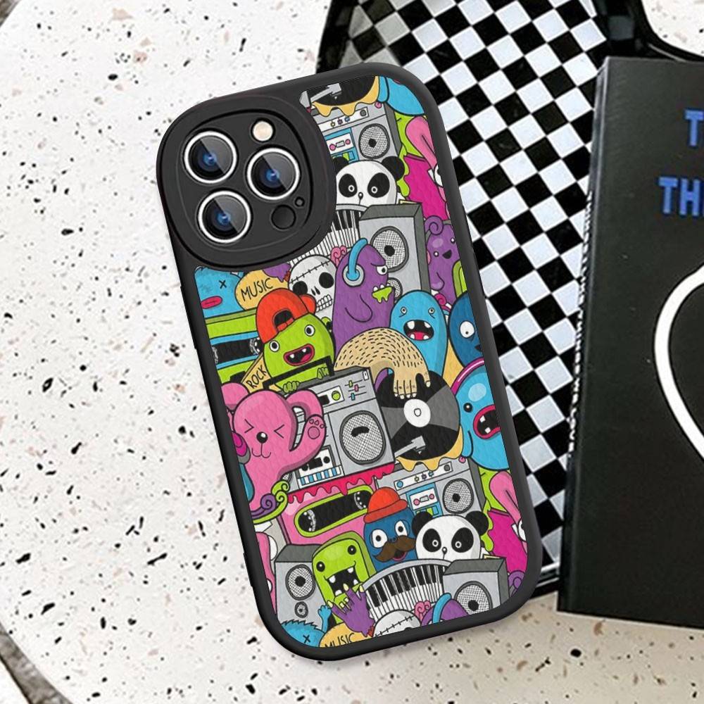 Cute Little Monster Phone Case Hard Leather For iPhone 16 15 14 13 12 Mini 11 14 Pro Max Xs X Xr 7 8 Plus Fundas