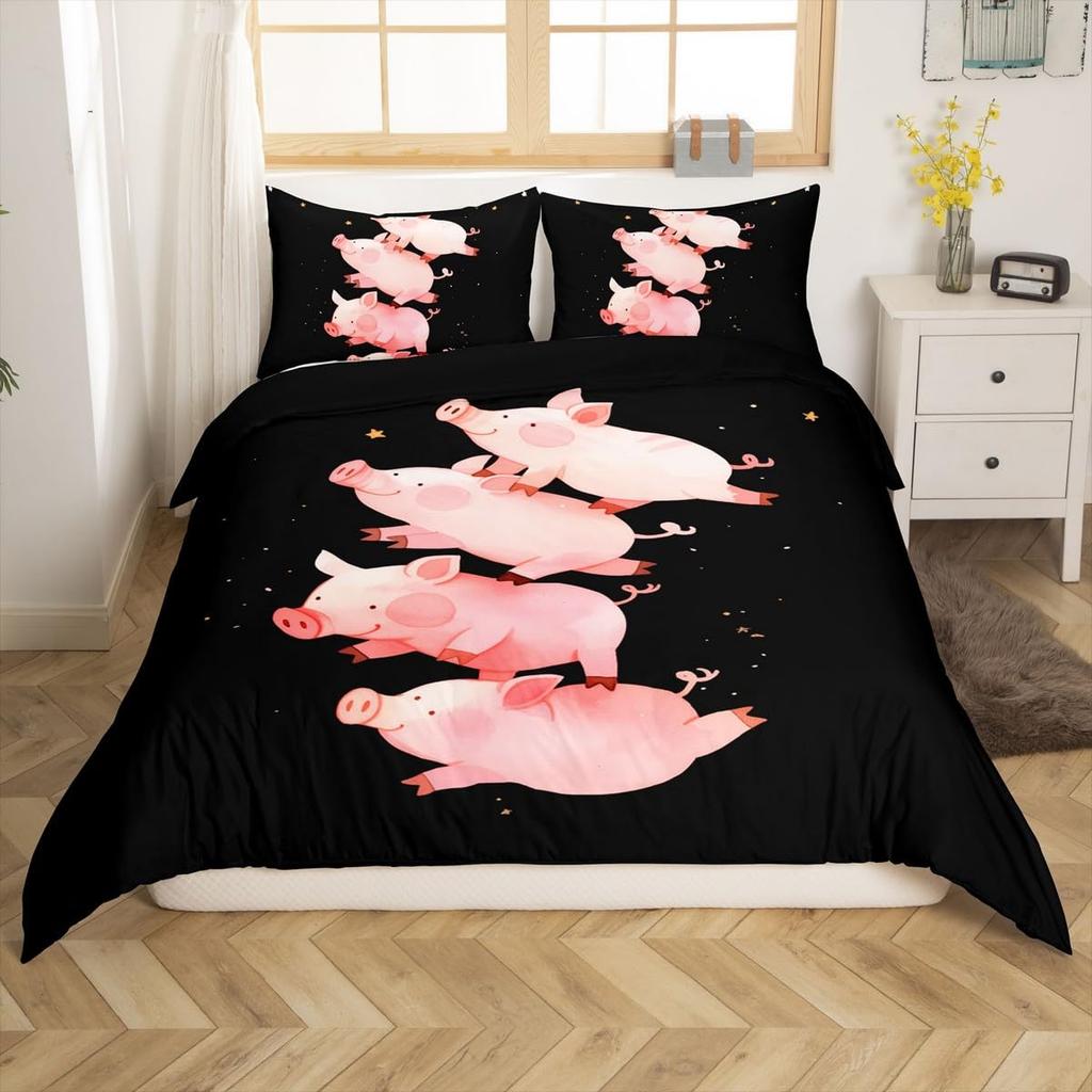 Pigs Duvet Cover Set for Kids Boys Girls Quilt Covers Lightweight Down Room Decor Queen Size 2 Pillowcase 1 Duvet Cover No Quilt