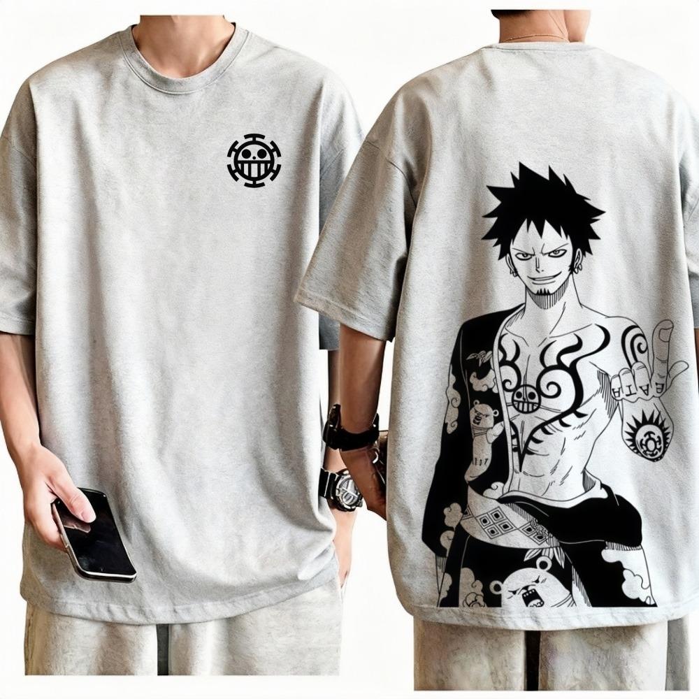 One Piece Trafalgar Law TShirt Unisex Oversized Anime Graphic Print Crew Neck Pure Cotton Streetwear Fashion Tops For Men Women