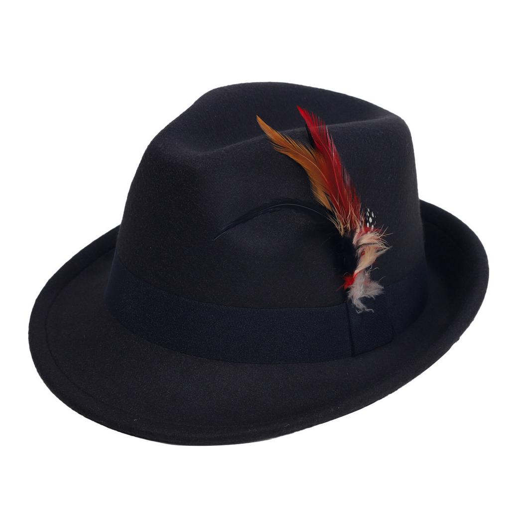 European and American Style Woolen Top Hat Men and Women Couple Ethnic Wind Curl Top Hat Sun Hat Chicken Feather Gentleman's Top Hat