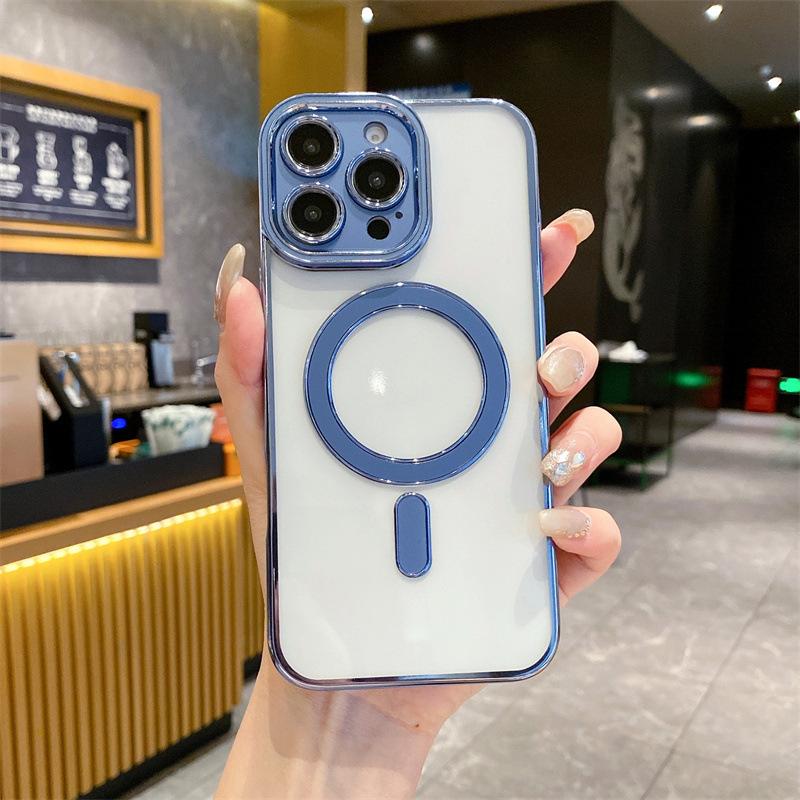 

Гальванизированный прозрачный макроновый магнитный чехол подходит для чехлов для телефонов Apple 16promax и мягких чехлов с защитной пленкой для объектива iPhone15 iPhone 11 синий