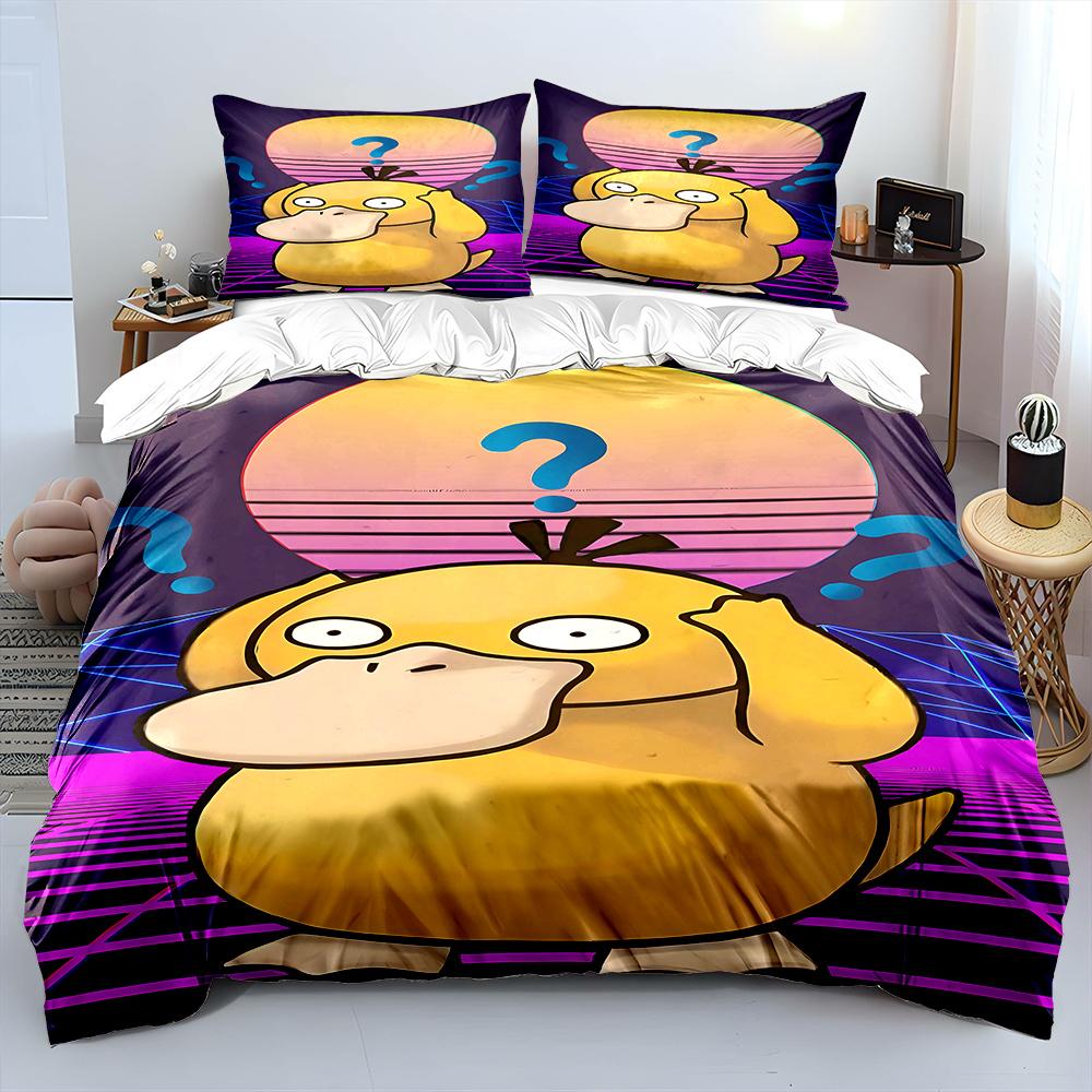 Modern Trendy Japanese Anime Pokemon Psyduck Printed 1 2 Pillowcases Adult and Children Luxury Quilt