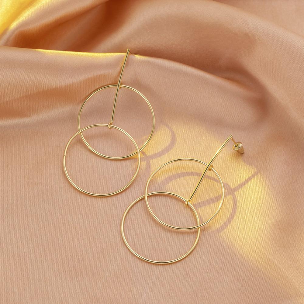 Fashionable Brass Double Circle Earrings Contemporary Geometric Shape Design