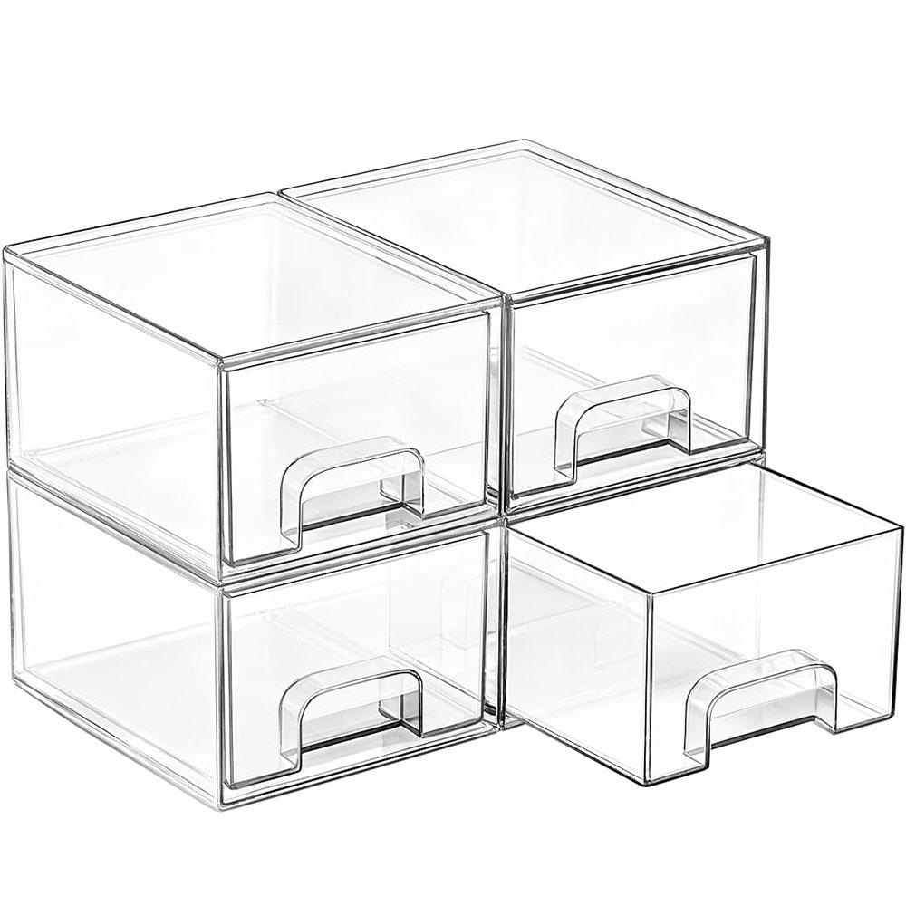 Small Clear Stackable Storage Drawers,Acrylic Bathroom Makeup Organizer,Plastic Storage Bins For Vanity,Undersink,Kitchen,Pantry
