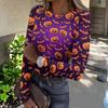 Women Casual Long Sleeve Ribbed Knit Top Crew Neck Halloween Print Slim Fit Stretchy Pullover Shirt for Fall and Winter