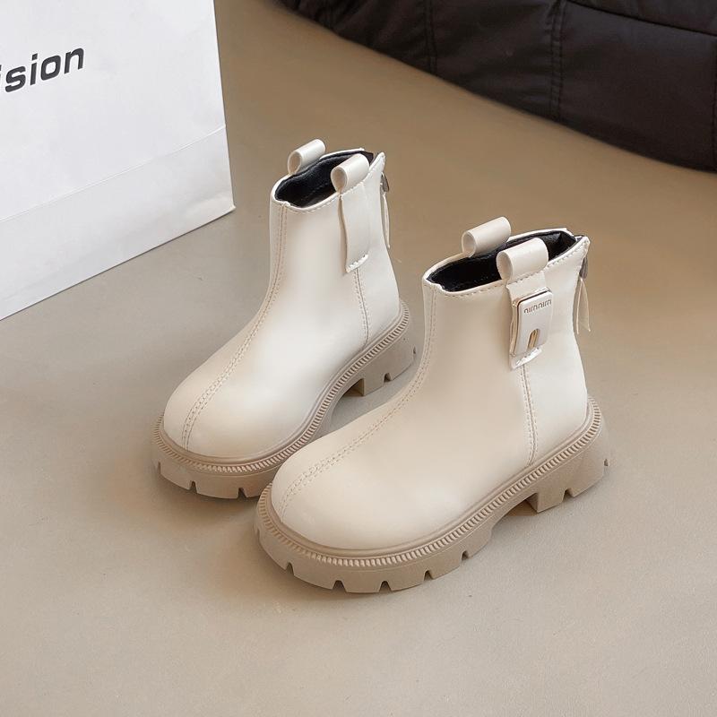 

Children Ankle Boots Autumn Boys Girls Leather Boots Versatile Soft Sole Zipper Retro British Style Kids Short Boots 26 бежевый
