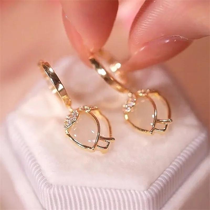 New Elegant Shiny Crystal Earrings For Women Cat Eye Stone Earrings Trendy Luxury Vintage Jewelry Party Gifts
